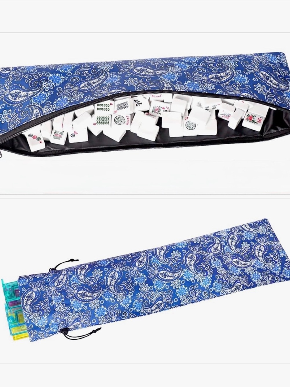 Blue Paisley Mahjong Tile Bag and Rack Storage Sleeve